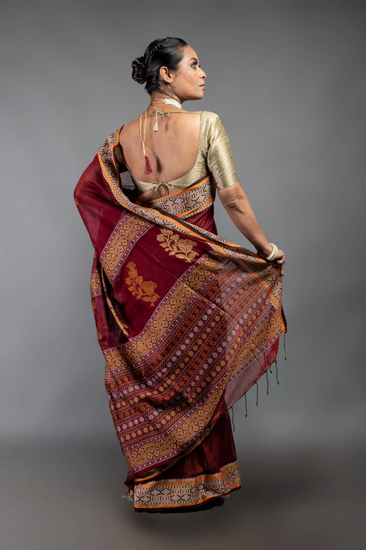 Garnet Glow Mercerised Cotton Saree