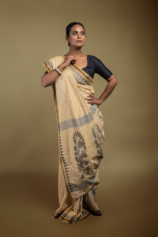 Beige Cotton Jamdani Saree