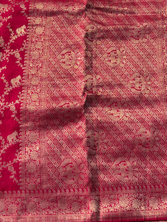 red fancy crape banarasi saree