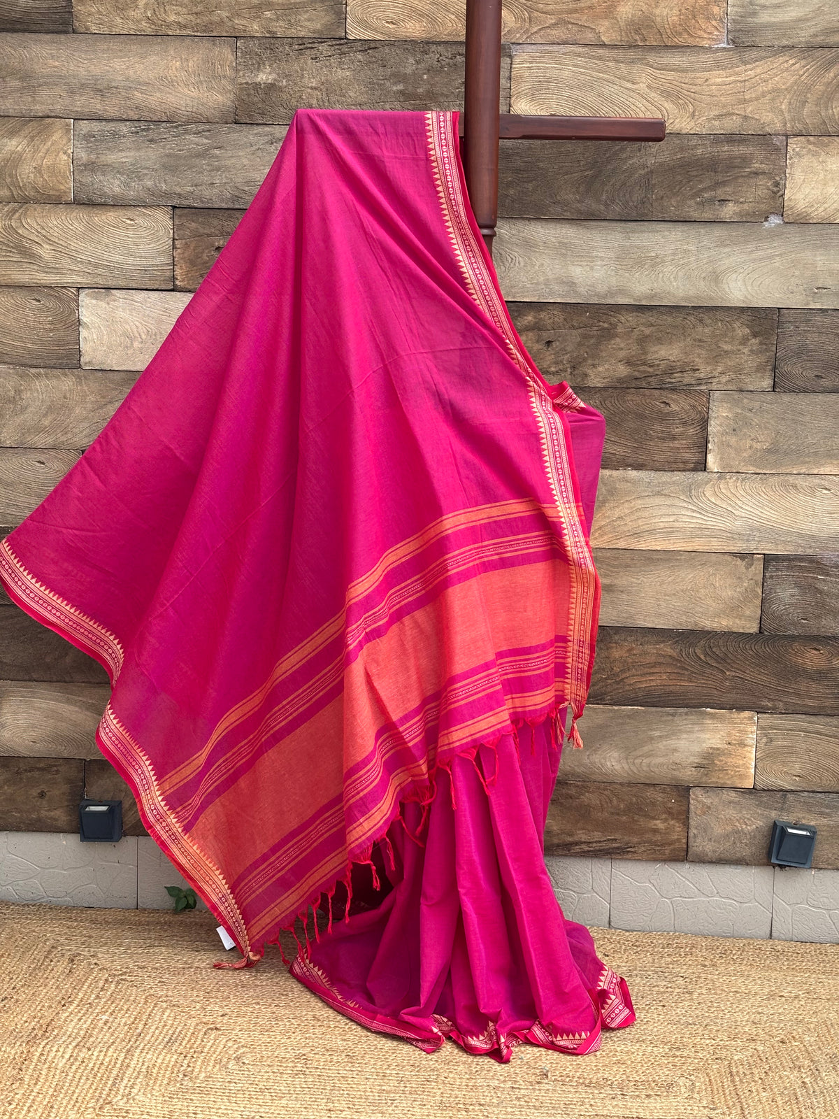 Hot Pink Pure Cotton Dhonekhali Saree