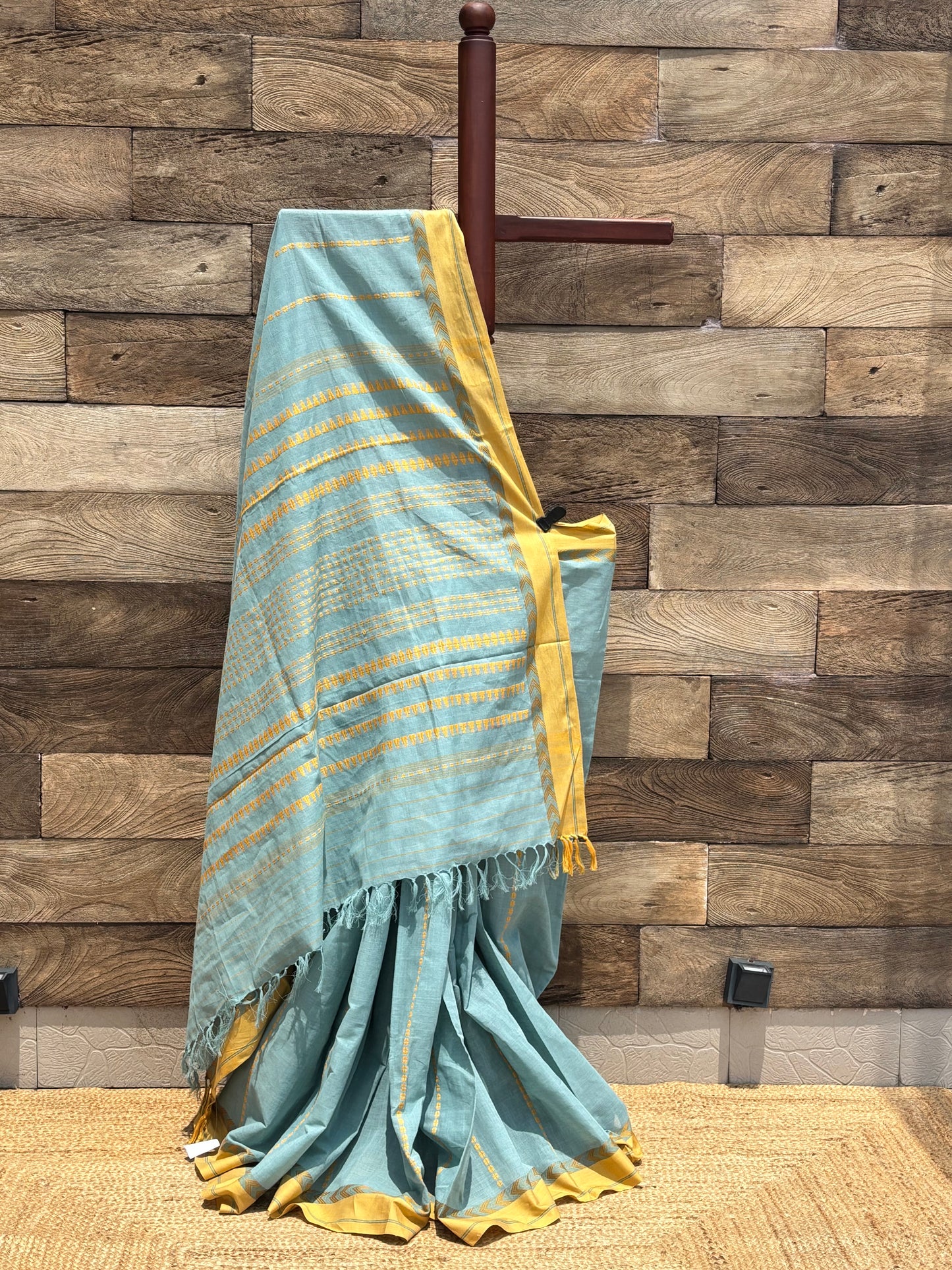 Turquoise Begumpuri Saree pure cotton Handwoven