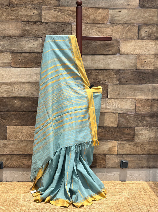 Turquoise Begumpuri Saree pure cotton Handwoven