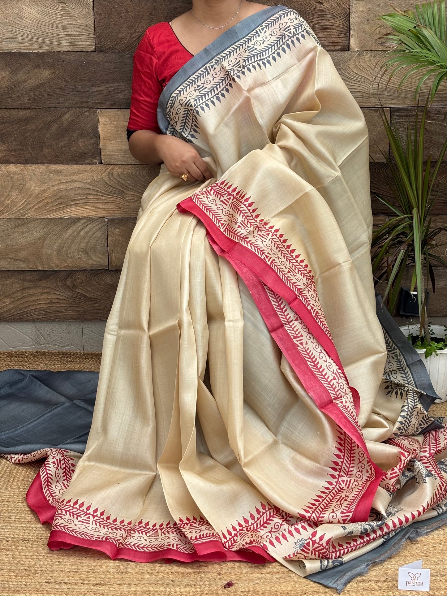 Pure tussar Hand block printed saree