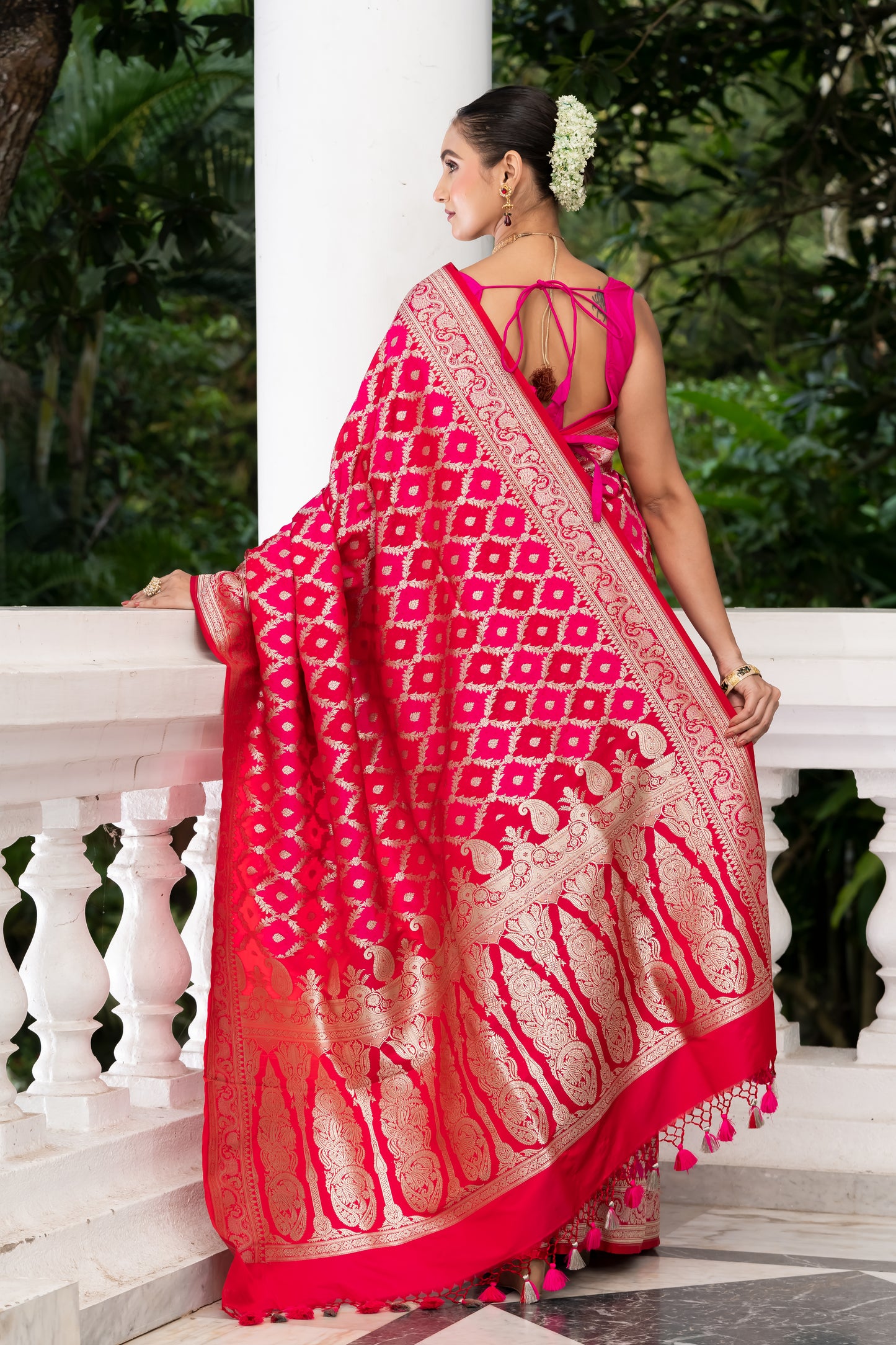 Pakhna Hot Pink Semi Mashru Saree