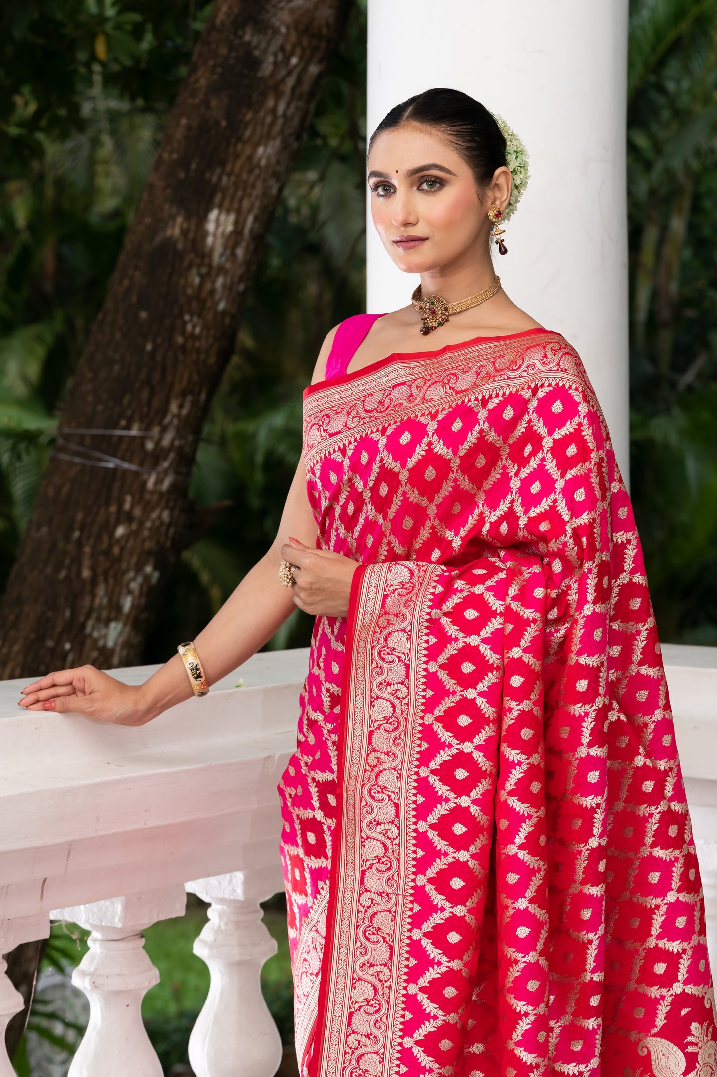 Pakhna Hot Pink Semi Mashru Saree