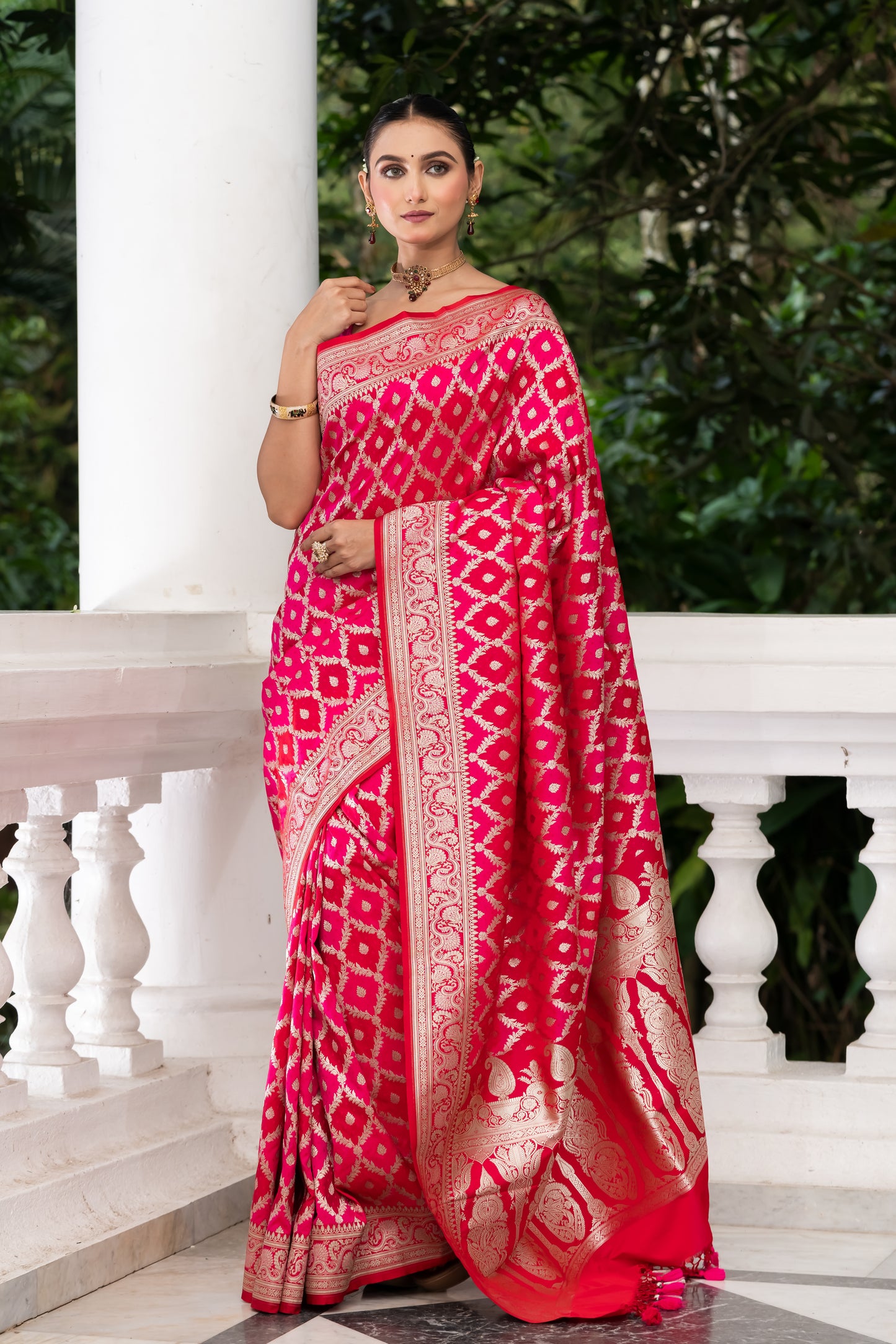 Pakhna Hot Pink Semi Mashru Saree