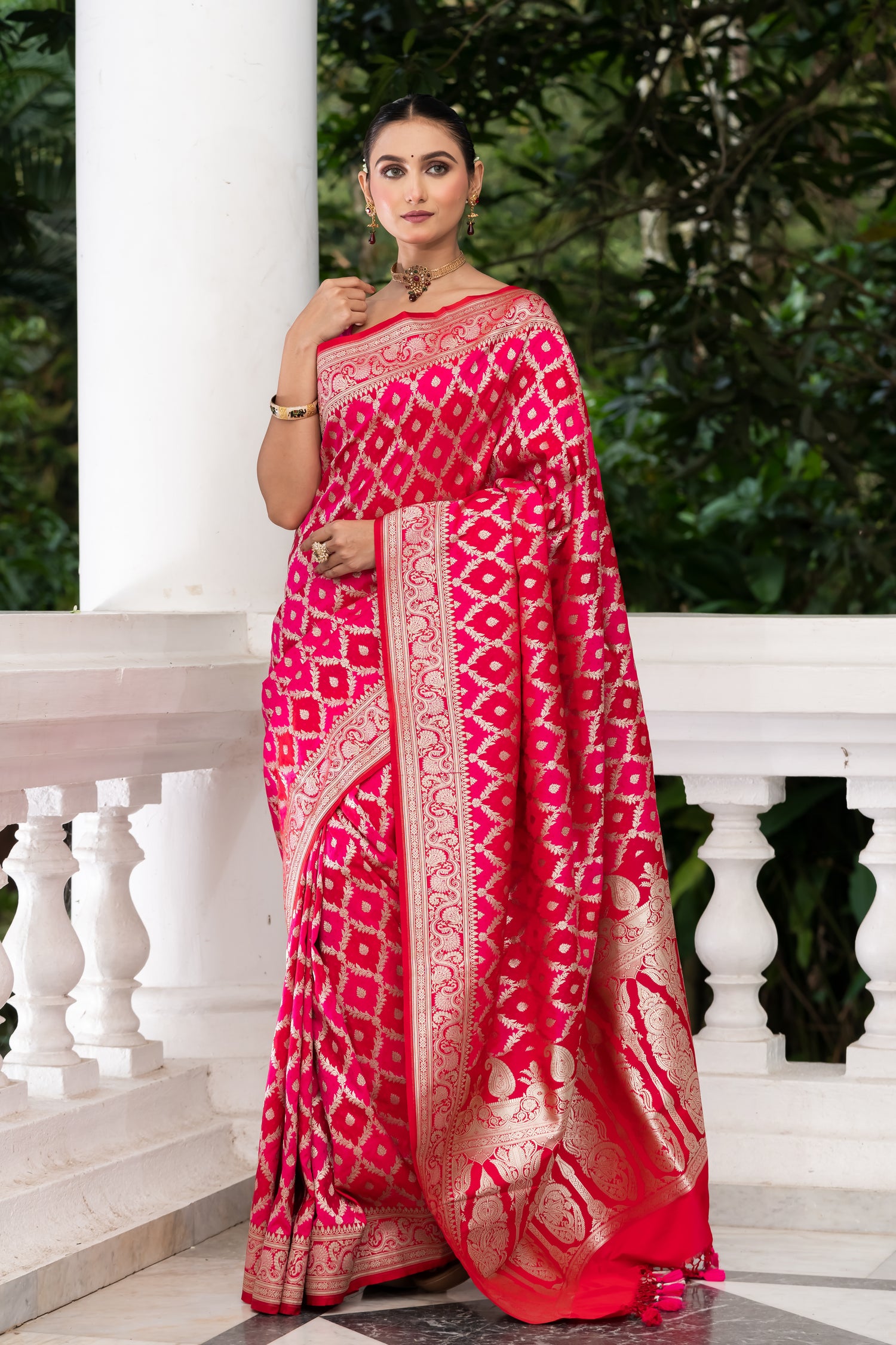 Pakhna Hot Pink Semi Mashru Saree