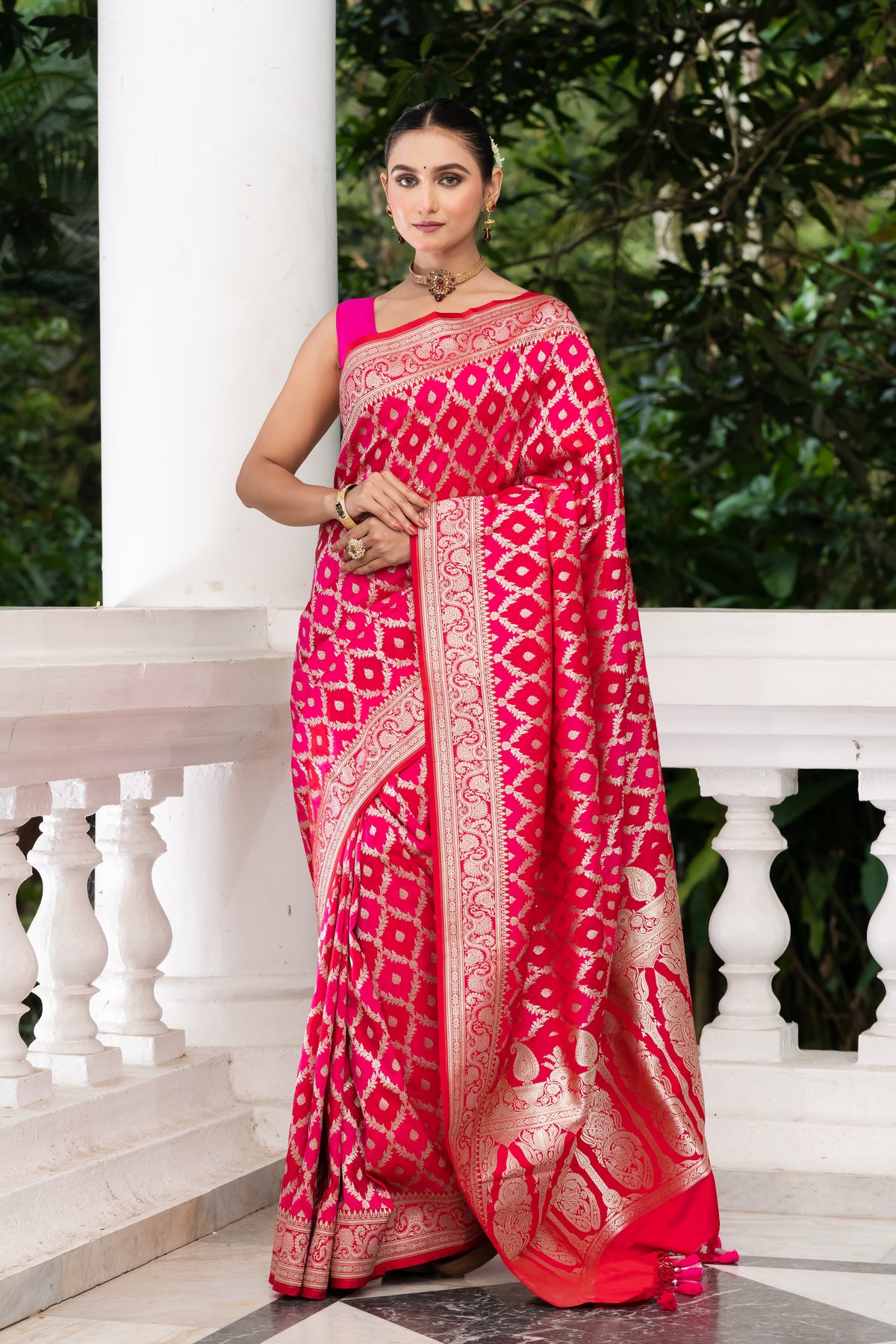 Pakhna Hot Pink Semi Mashru Saree