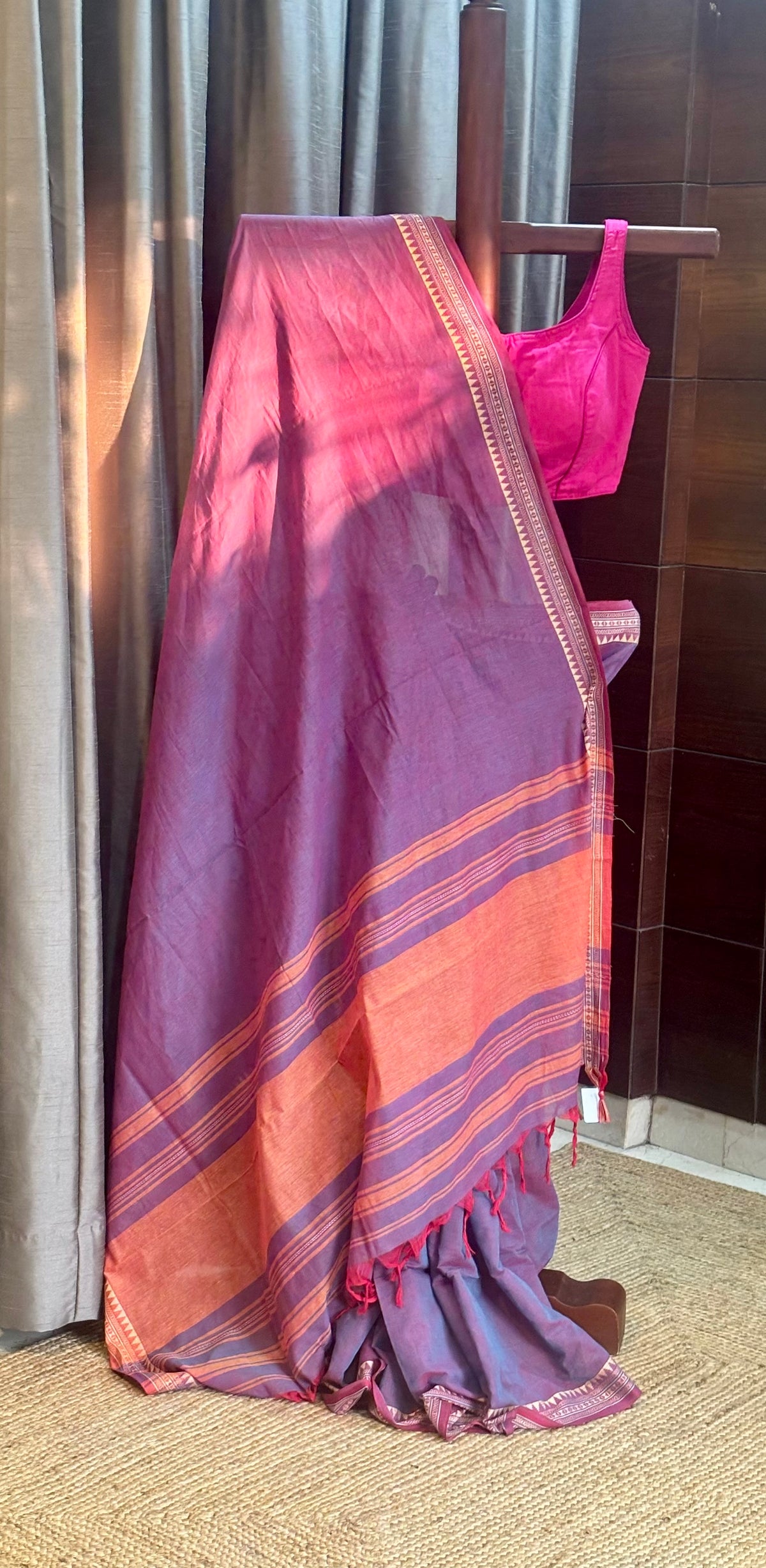 Purple Pure Cotton Dhanekhali Saree