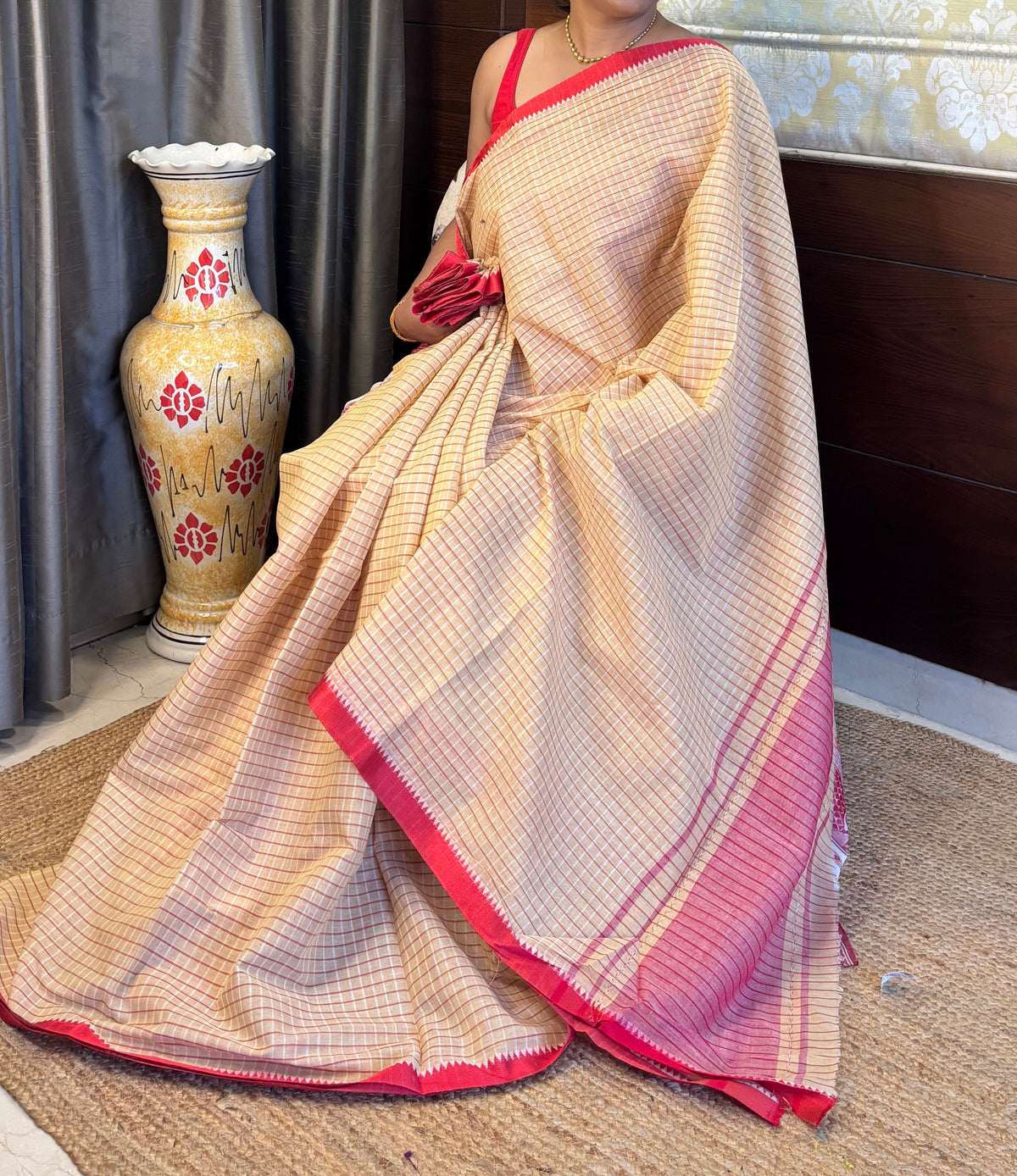 Dhonekhali Check Pure Cotton Saree