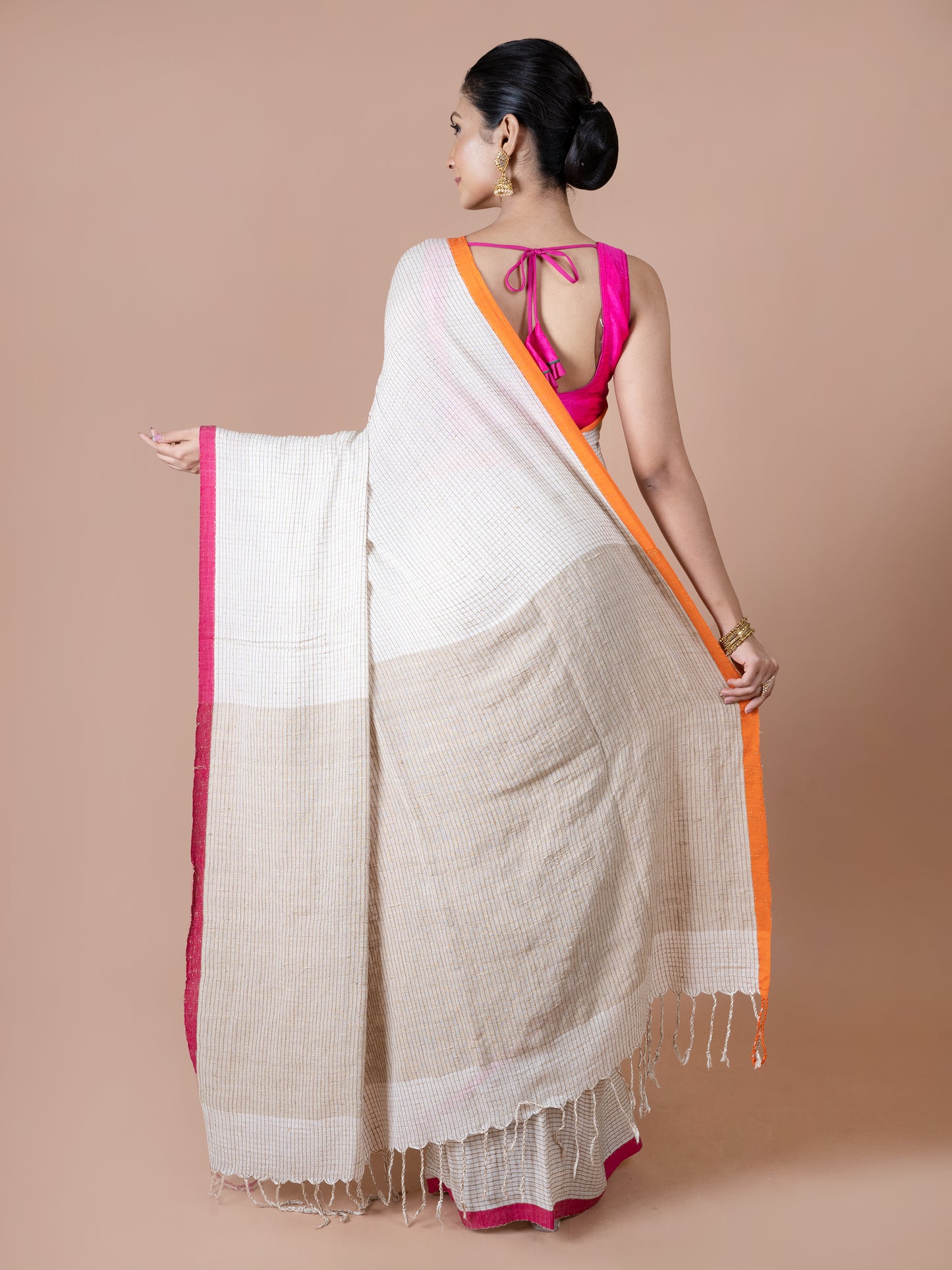 White Glow Cotton ghicha  ketia work Saree