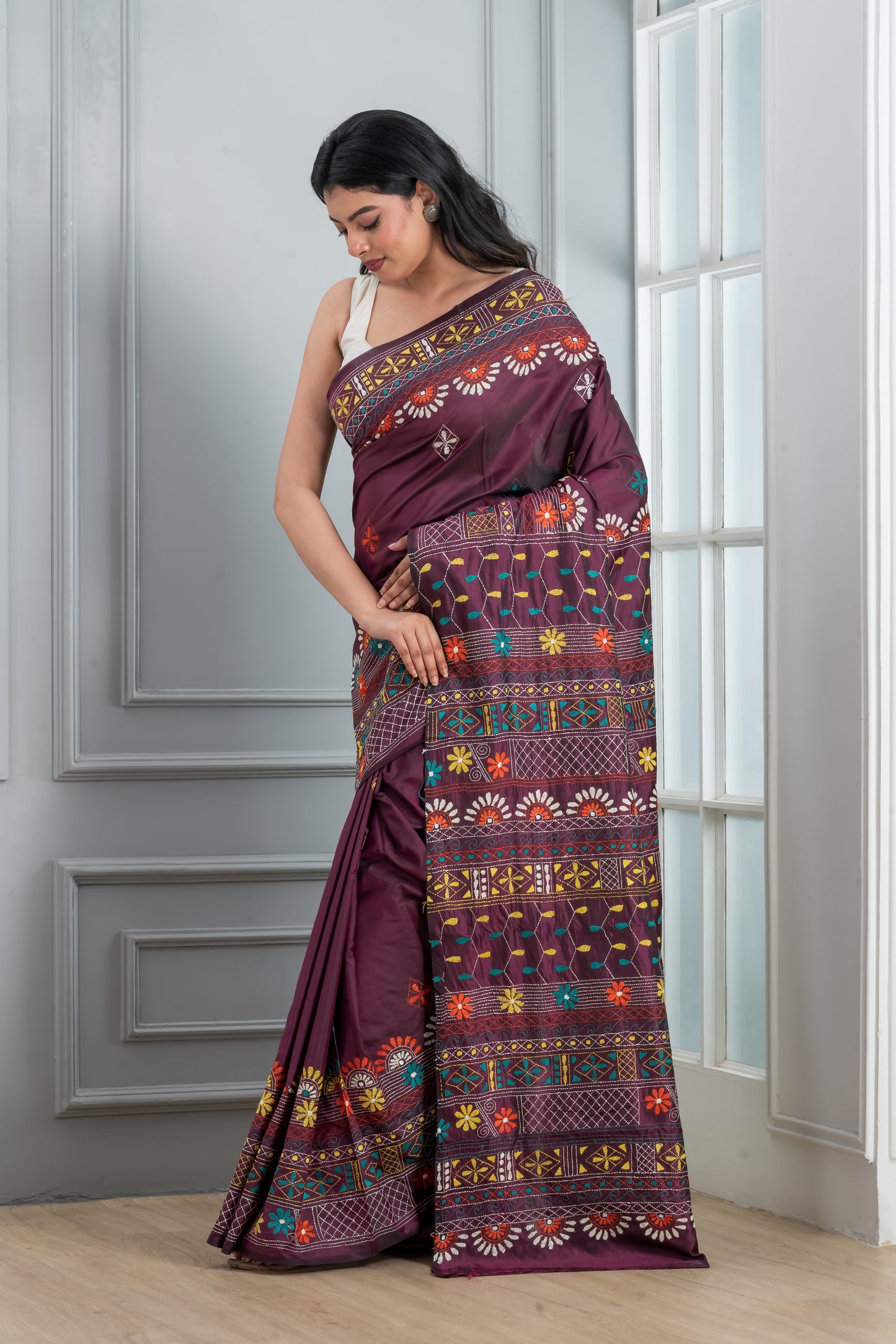Hand Kantha Stitch Saree