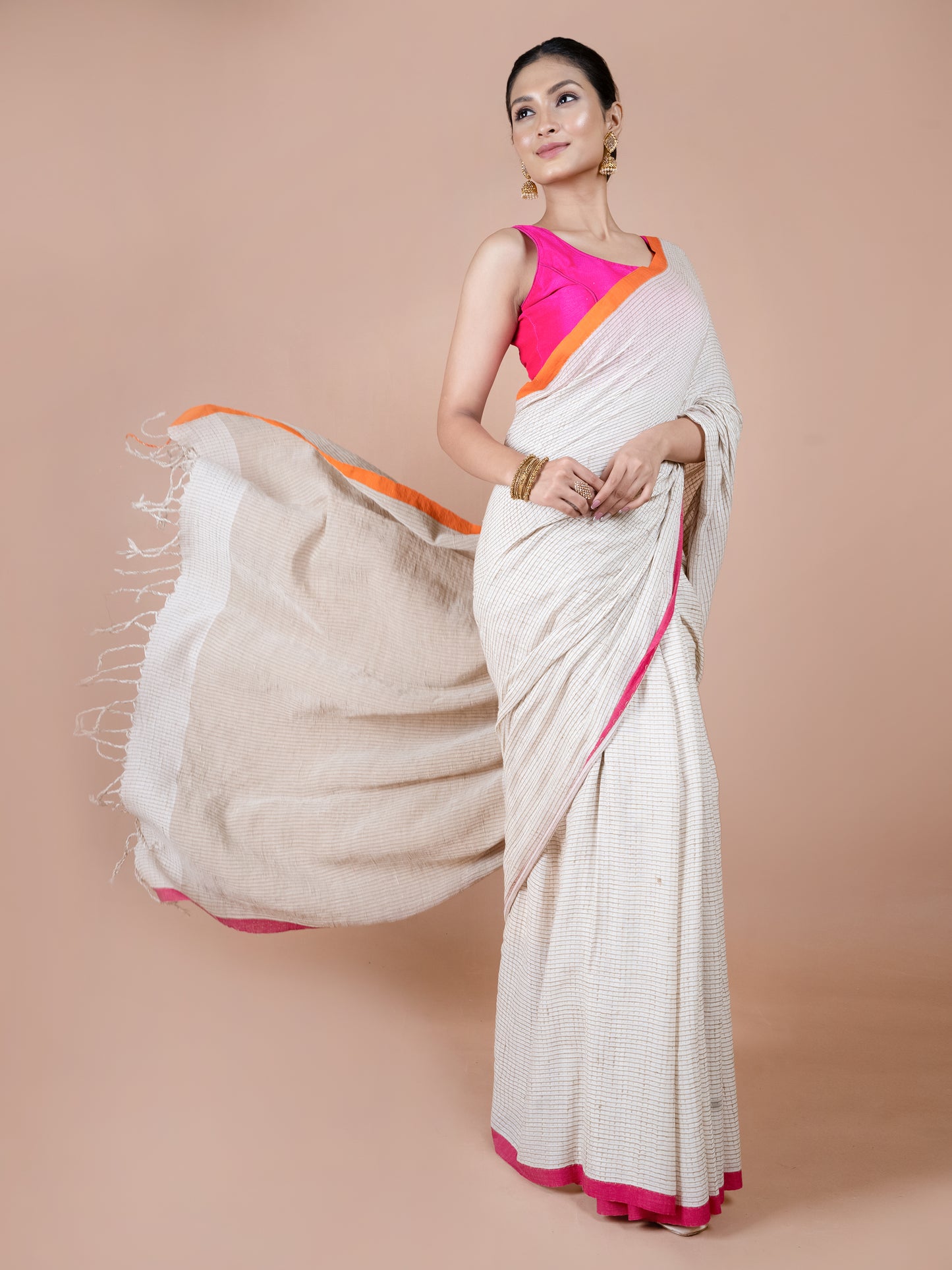 White Glow Cotton ghicha  ketia work Saree