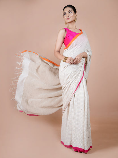 White Glow Cotton ghicha  ketia work Saree