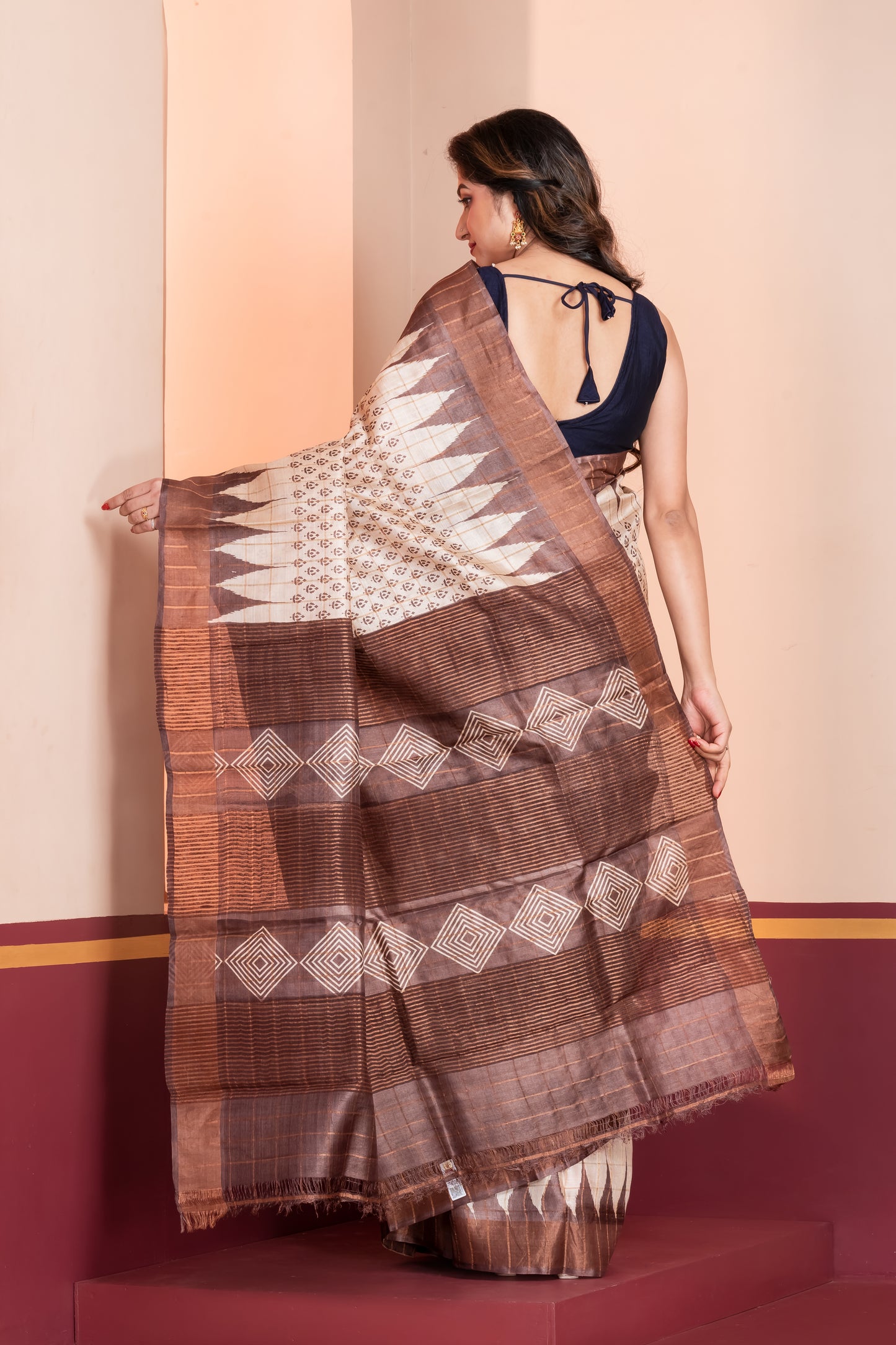 Pure tussar zari border printed saree