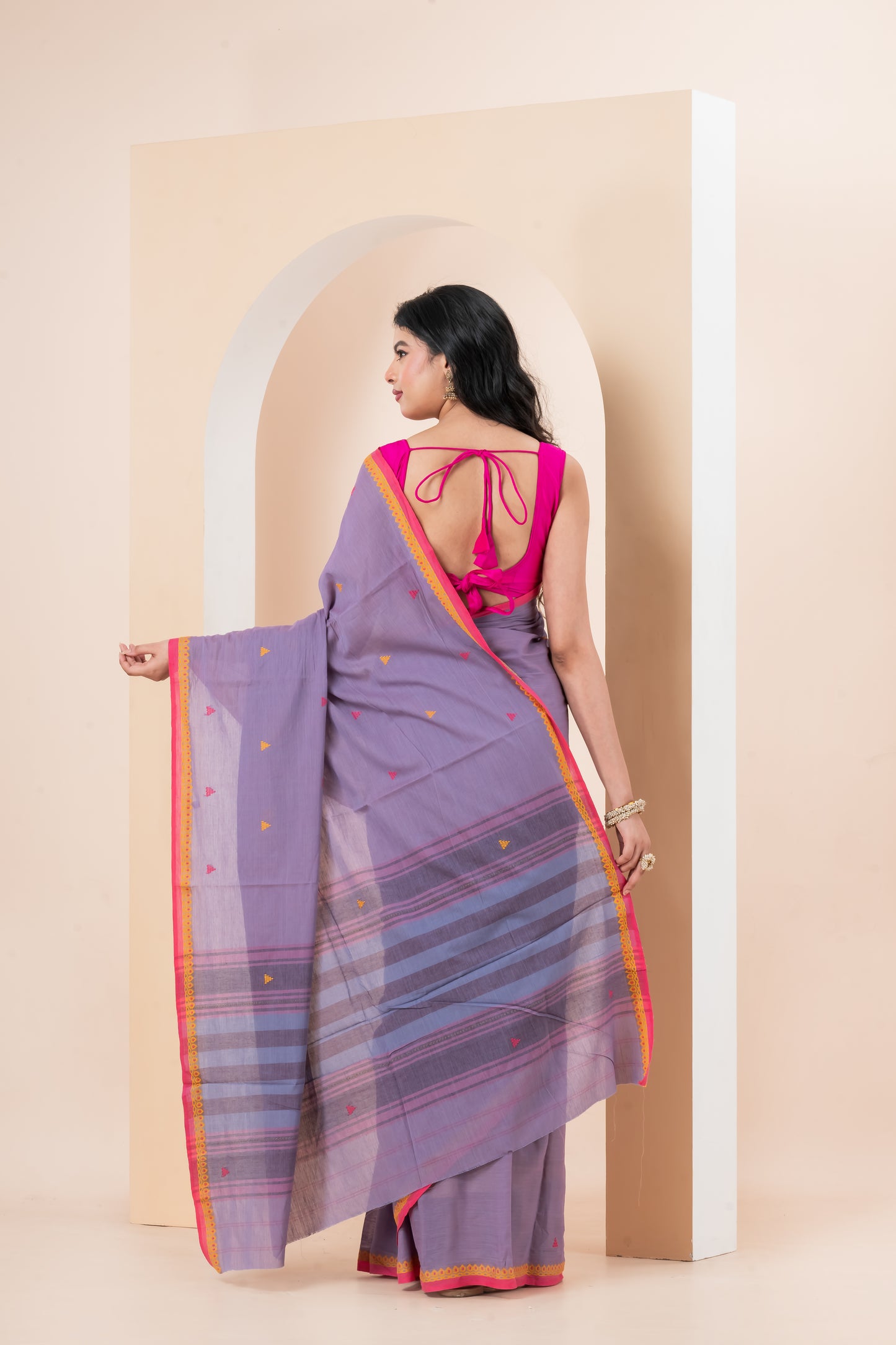 Lavender Pure Cotton Dhonekhali Saree