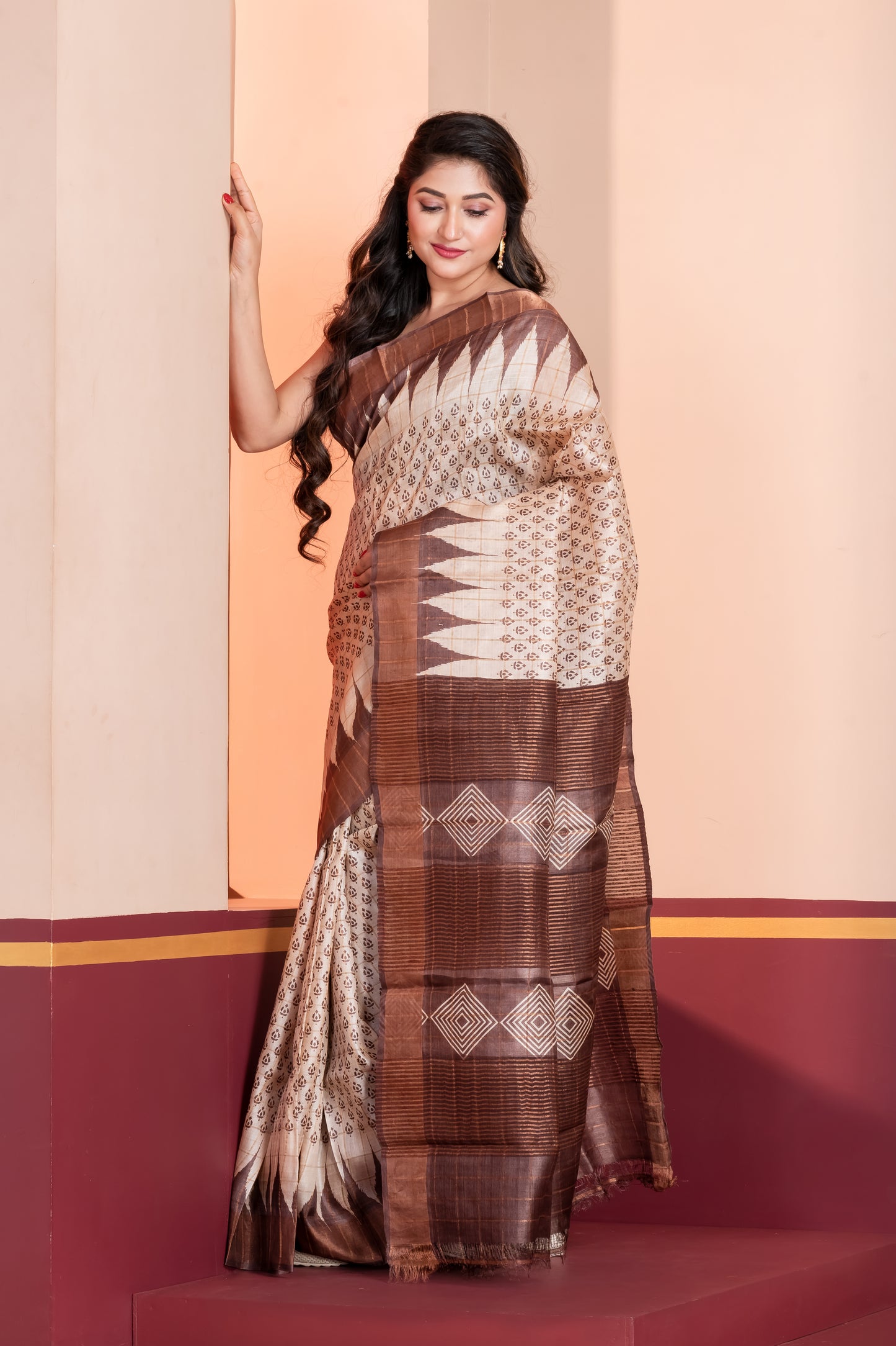 Pure tussar zari border printed saree