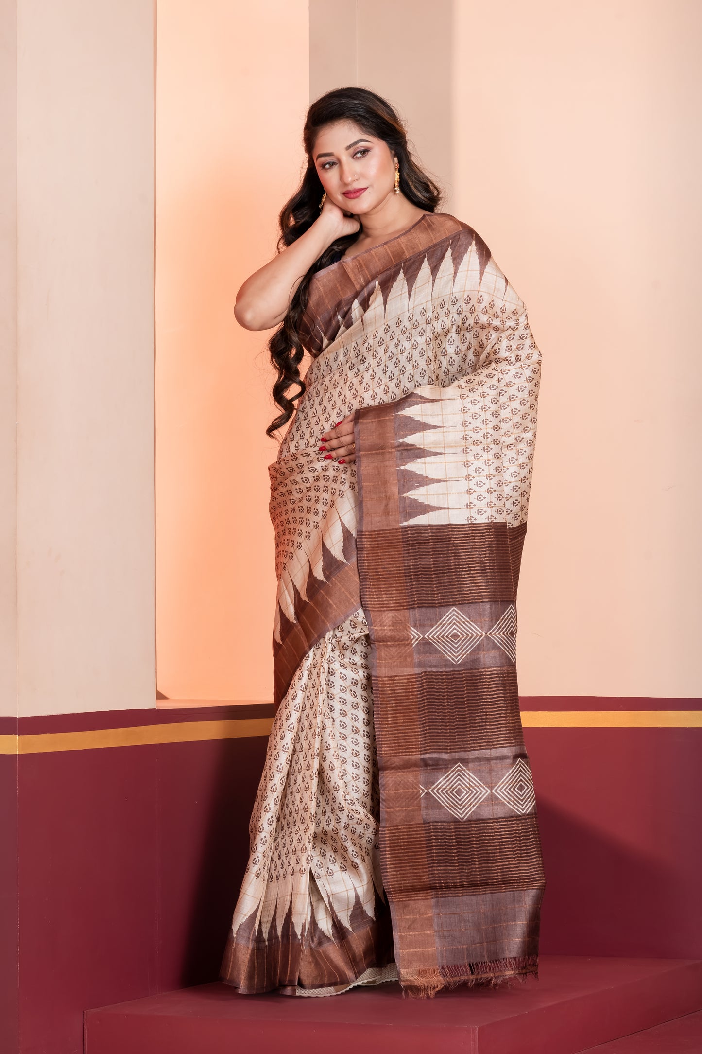 Pure tussar zari border printed saree