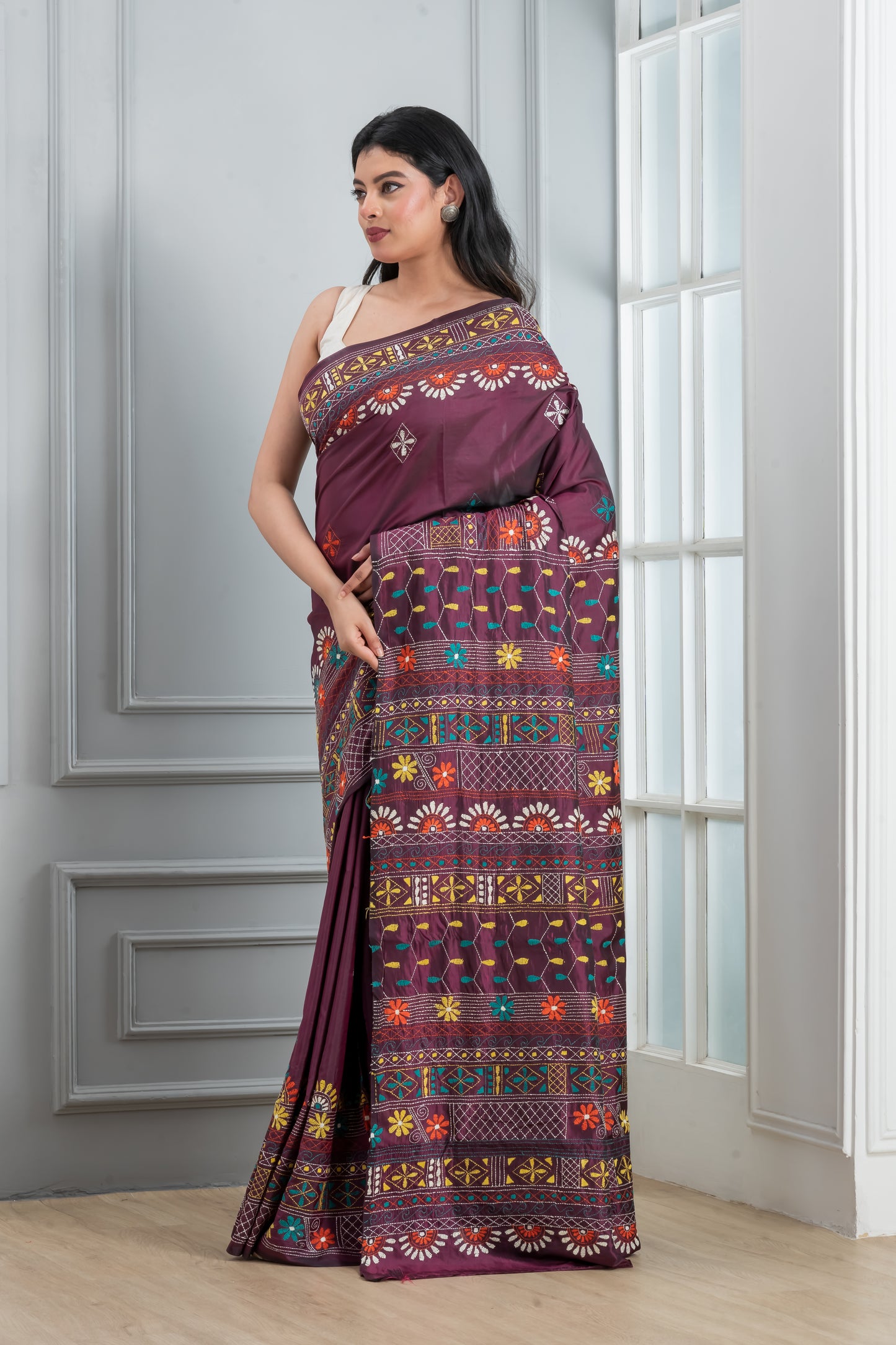 Hand Kantha Stitch Saree