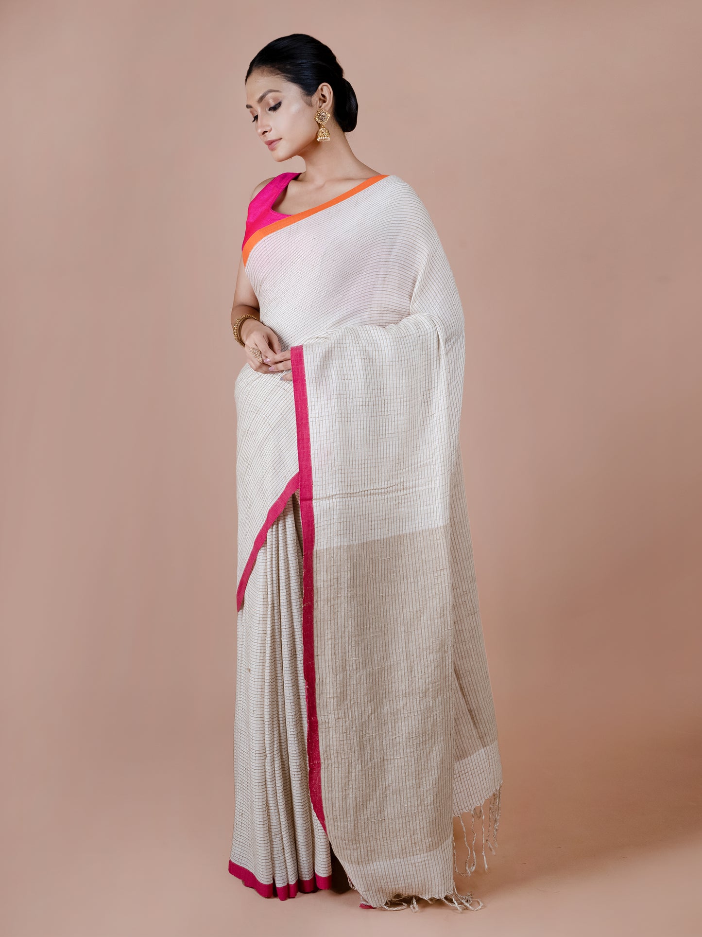 White Glow Cotton ghicha  ketia work Saree
