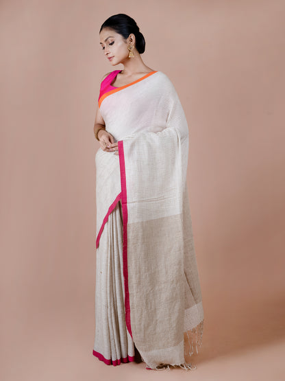 White Glow Cotton ghicha  ketia work Saree