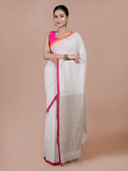 White Glow Cotton ghicha  ketia work Saree
