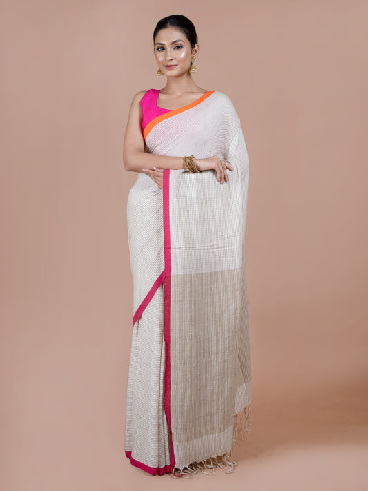 White Glow Cotton ghicha  ketia work Saree
