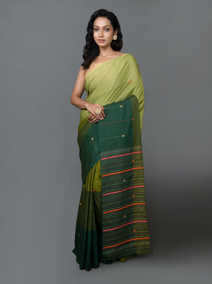 Deep Green and Light Green Dhonekhali Saree