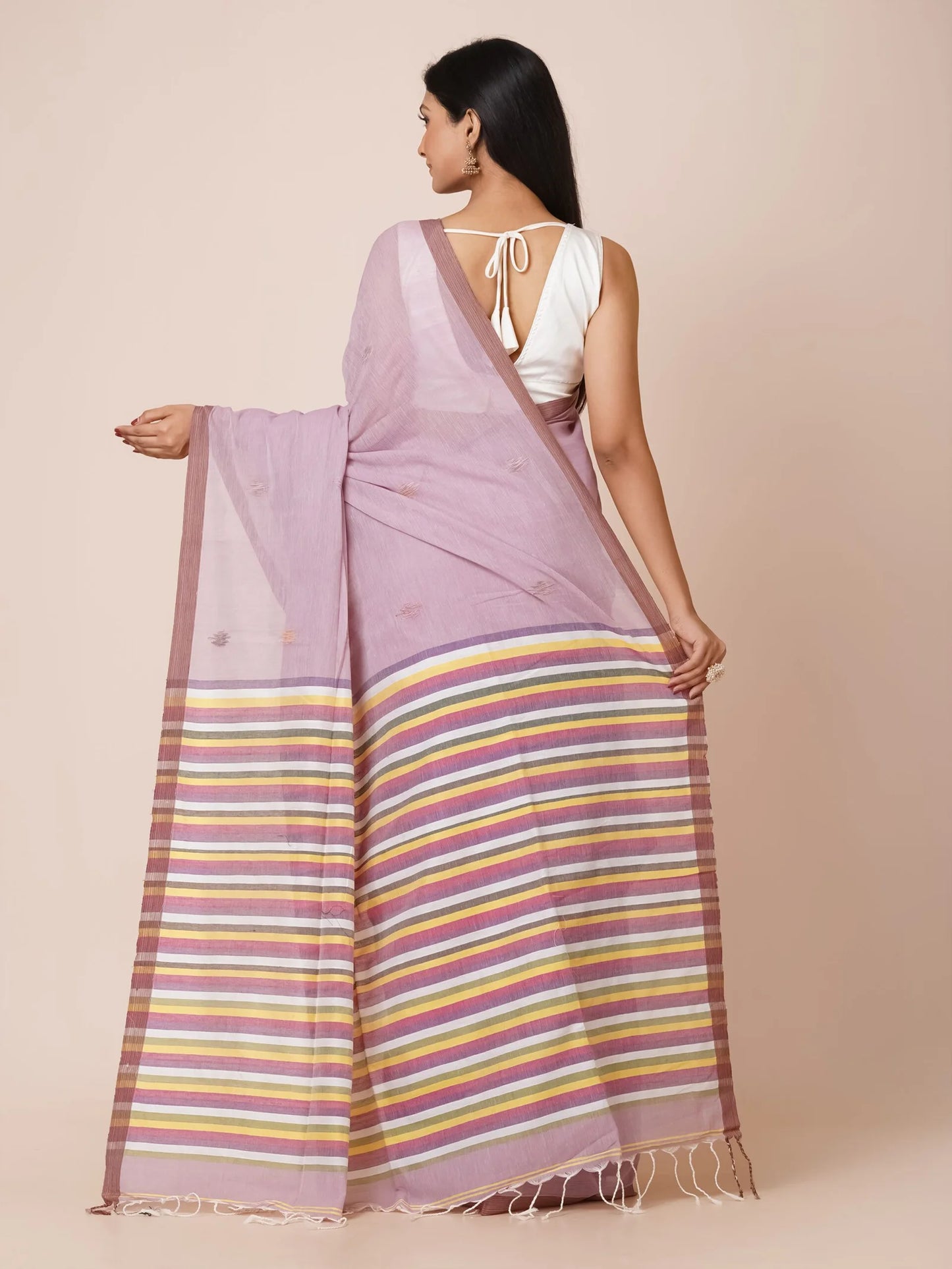 Dusky Violet Weave Phulia Handloom Khadi Cotton Saree
