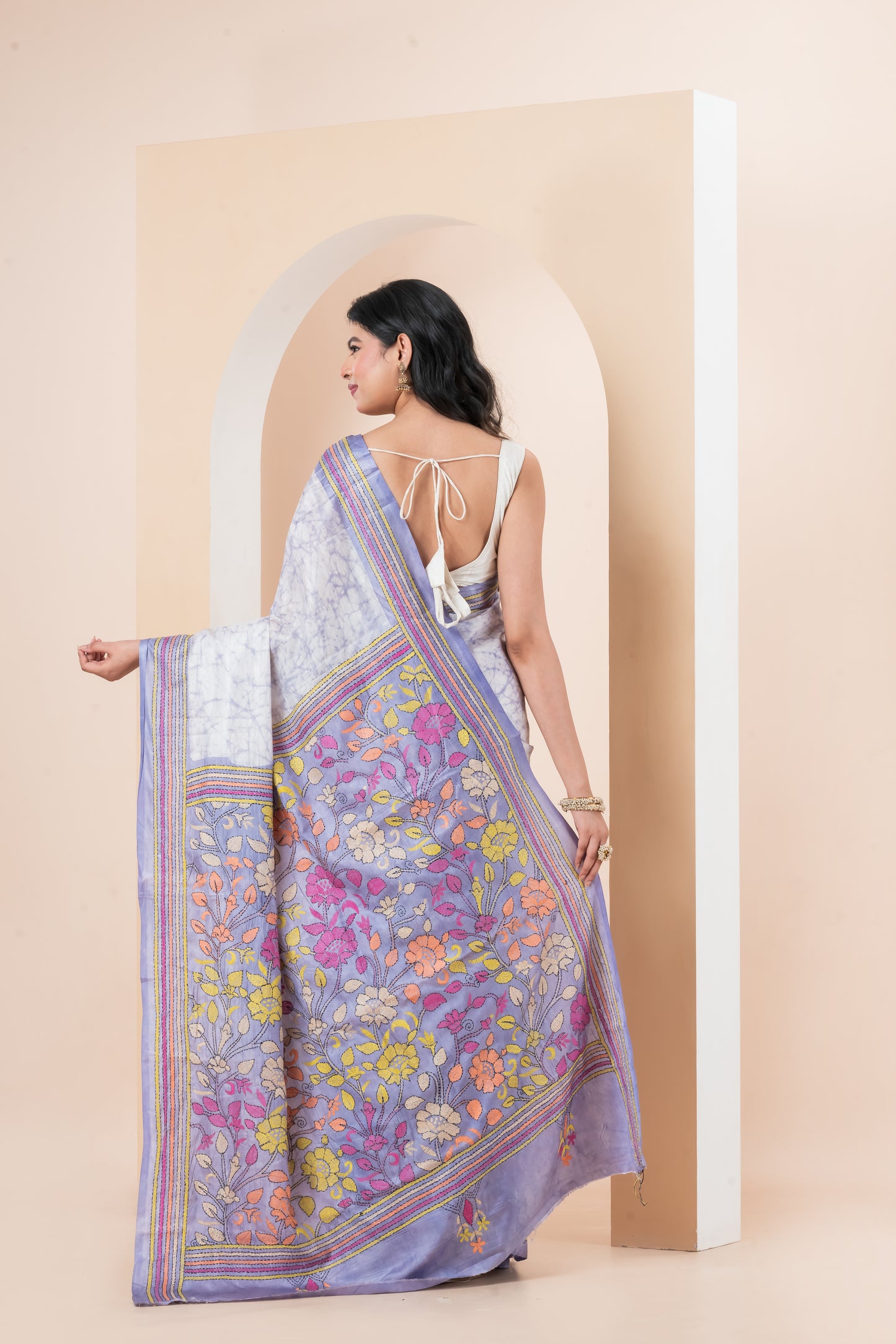 Handcrafted batik Kantha Stitch saree on Belinda’s Bangalore silk