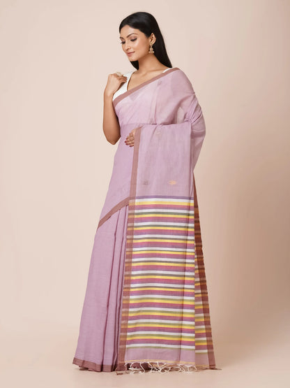 Dusky Violet Weave Phulia Handloom Khadi Cotton Saree