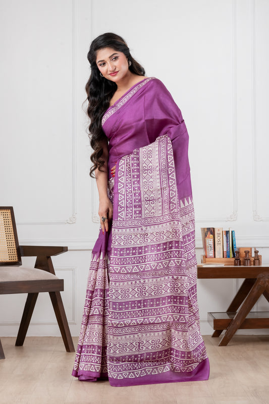 Purple Pure Tussar Saree