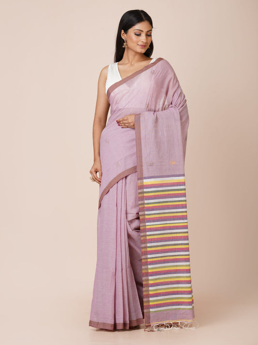 Dusky Violet Weave Phulia Handloom Khadi Cotton Saree