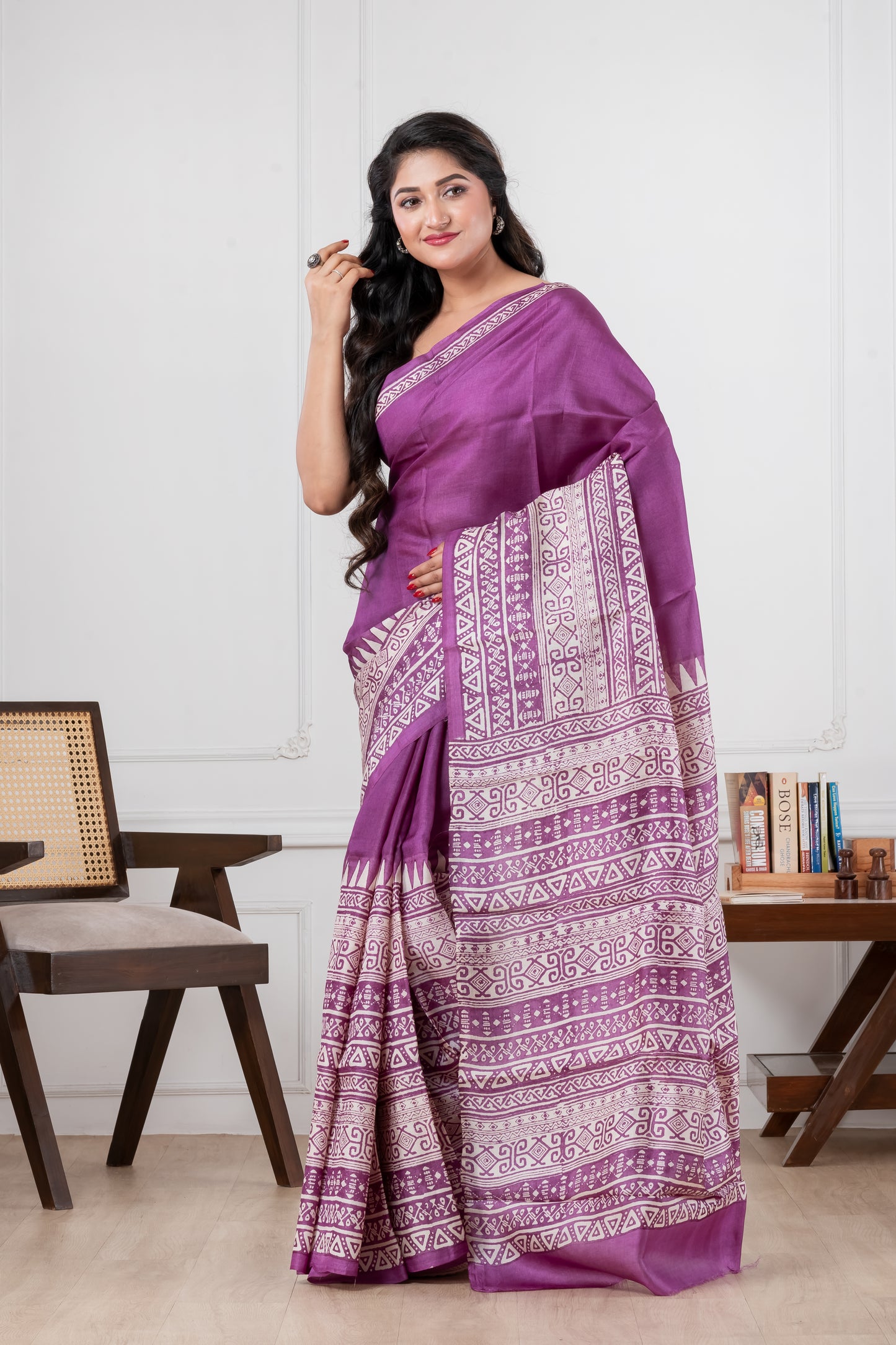 Purple Pure Tussar Saree