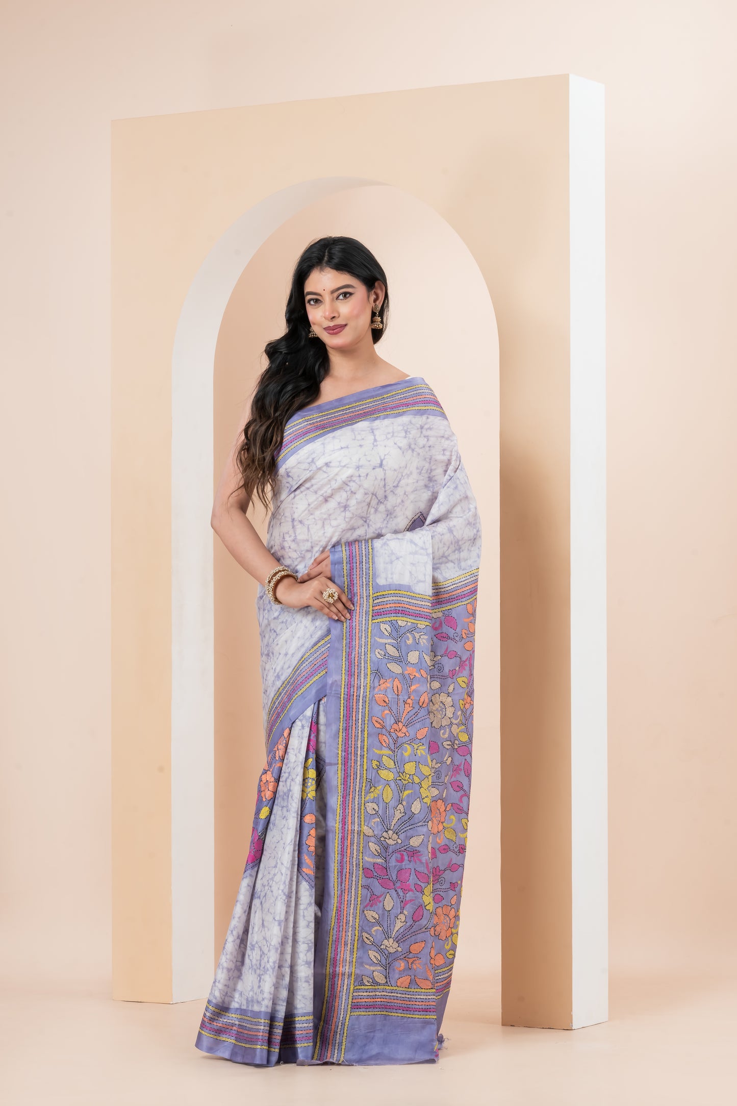 Handcrafted batik Kantha Stitch saree on Belinda’s Bangalore silk