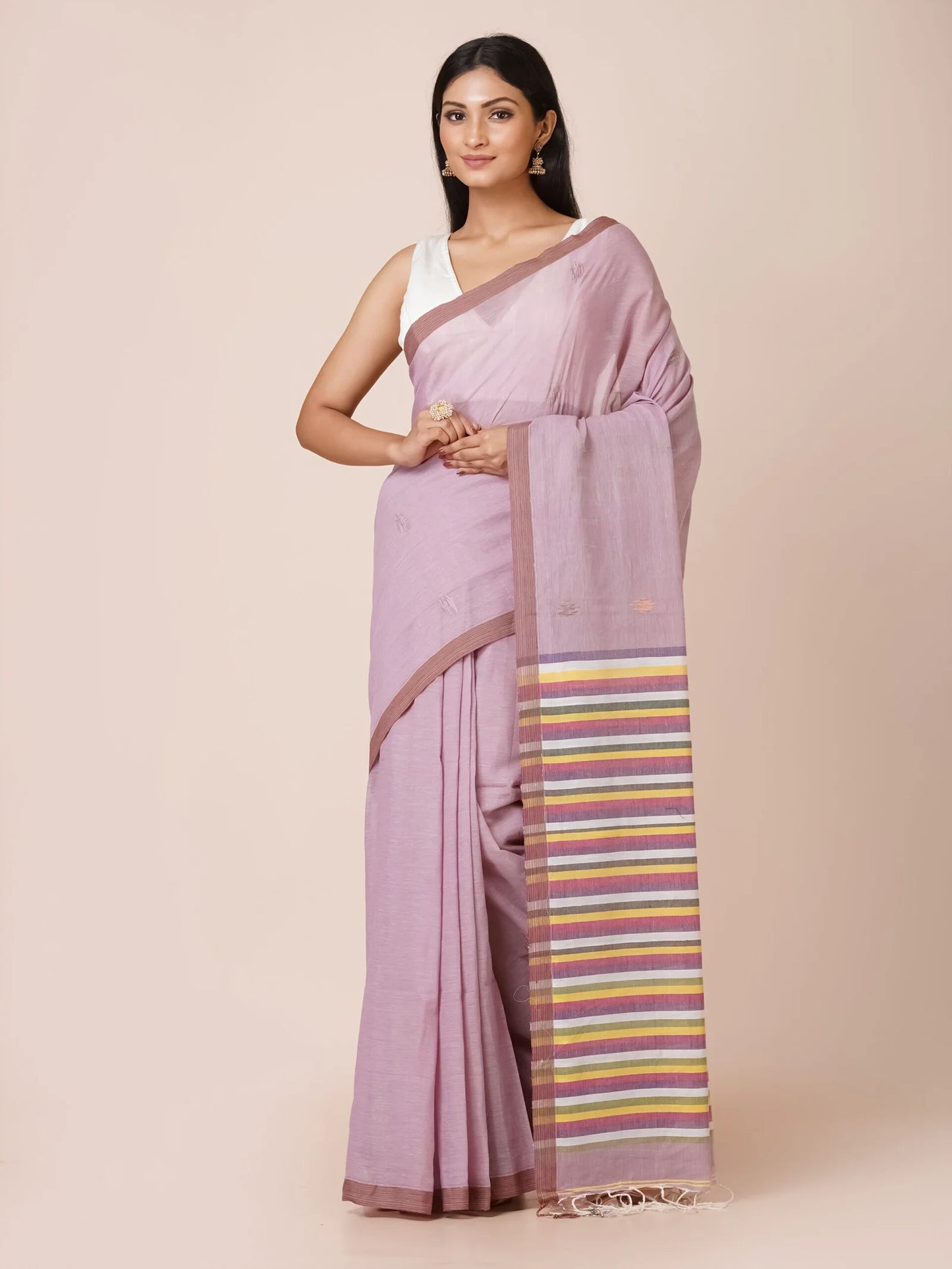 Dusky Violet Weave Phulia Handloom Khadi Cotton Saree