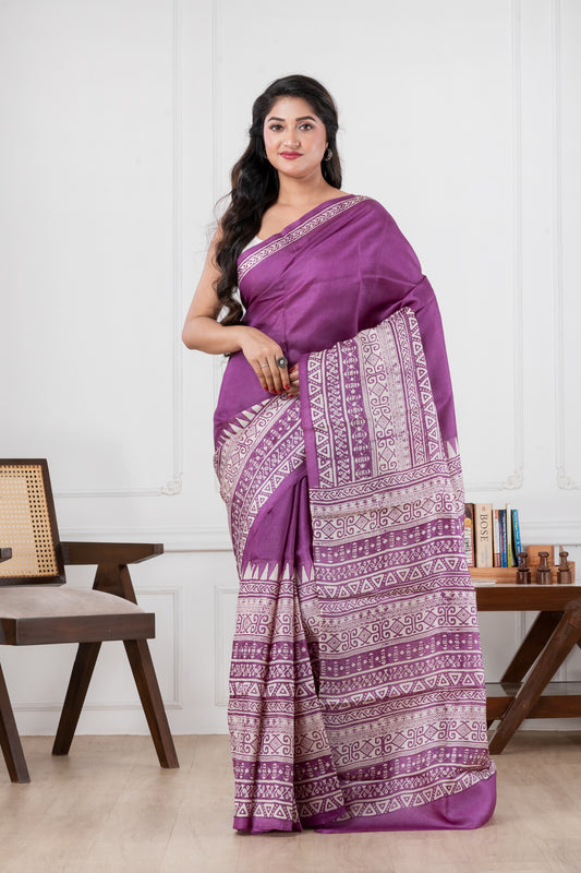 Purple Pure Tussar Saree