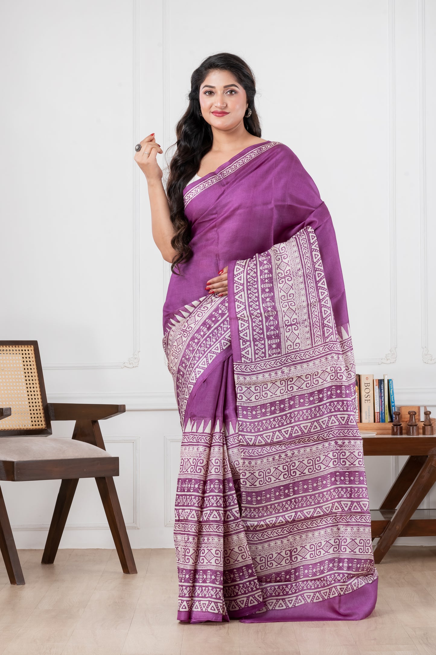 Purple Pure Tussar Saree