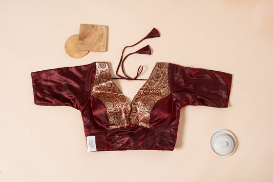 Pakhna maroon Banarasi border blouse