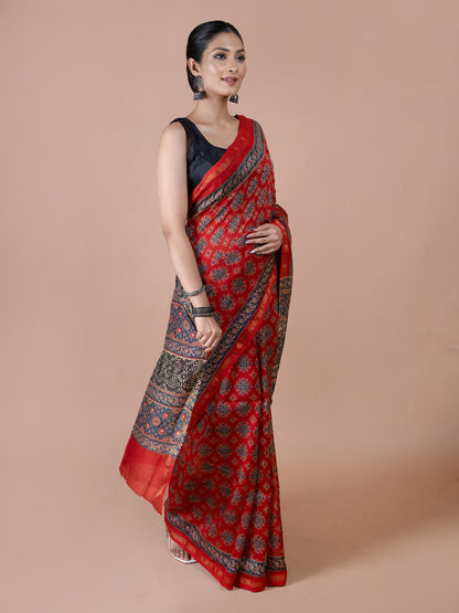 Red Chanderi Silk Saree