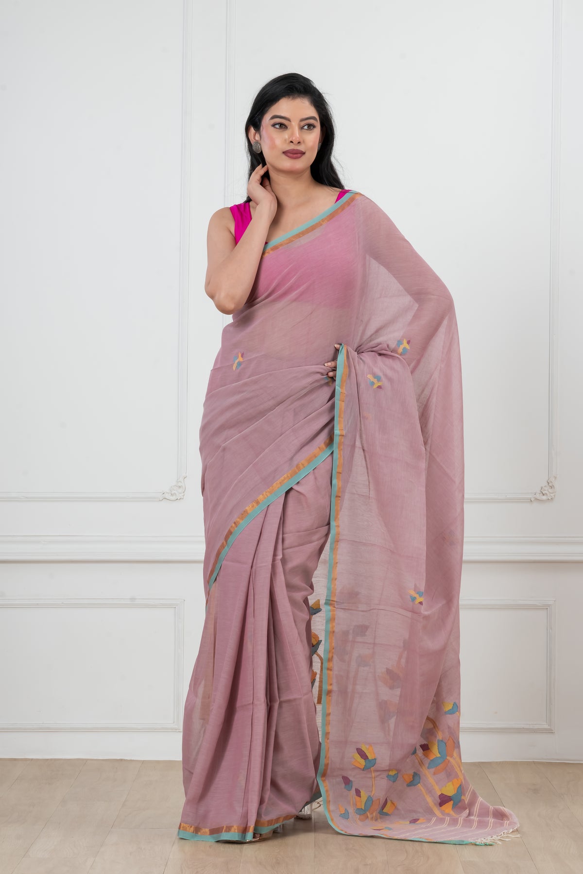 Pure Cotton  Handwoven  needle work Jamdani Saree