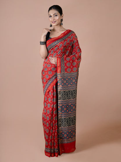 Red Chanderi Silk Saree