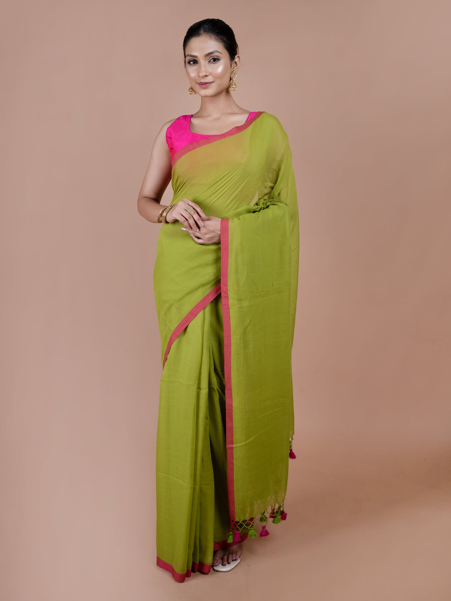 Olive Bloom Mul Cotton Saree
