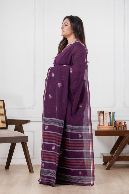 Purple - Original Dhonekhali Pure Cotton Saree