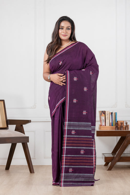 Purple - Original Dhonekhali Pure Cotton Saree