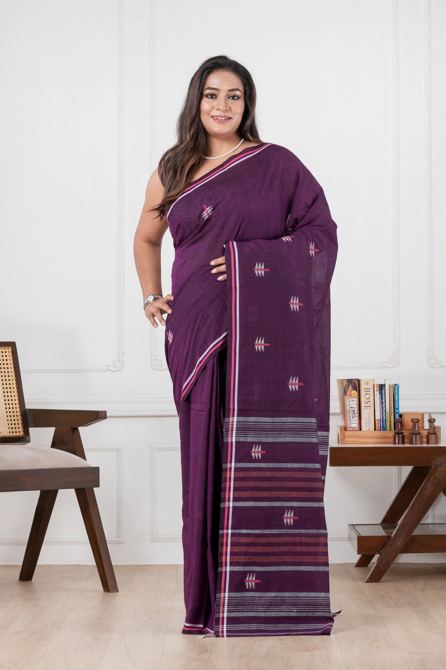 Purple - Original Dhonekhali Pure Cotton Saree