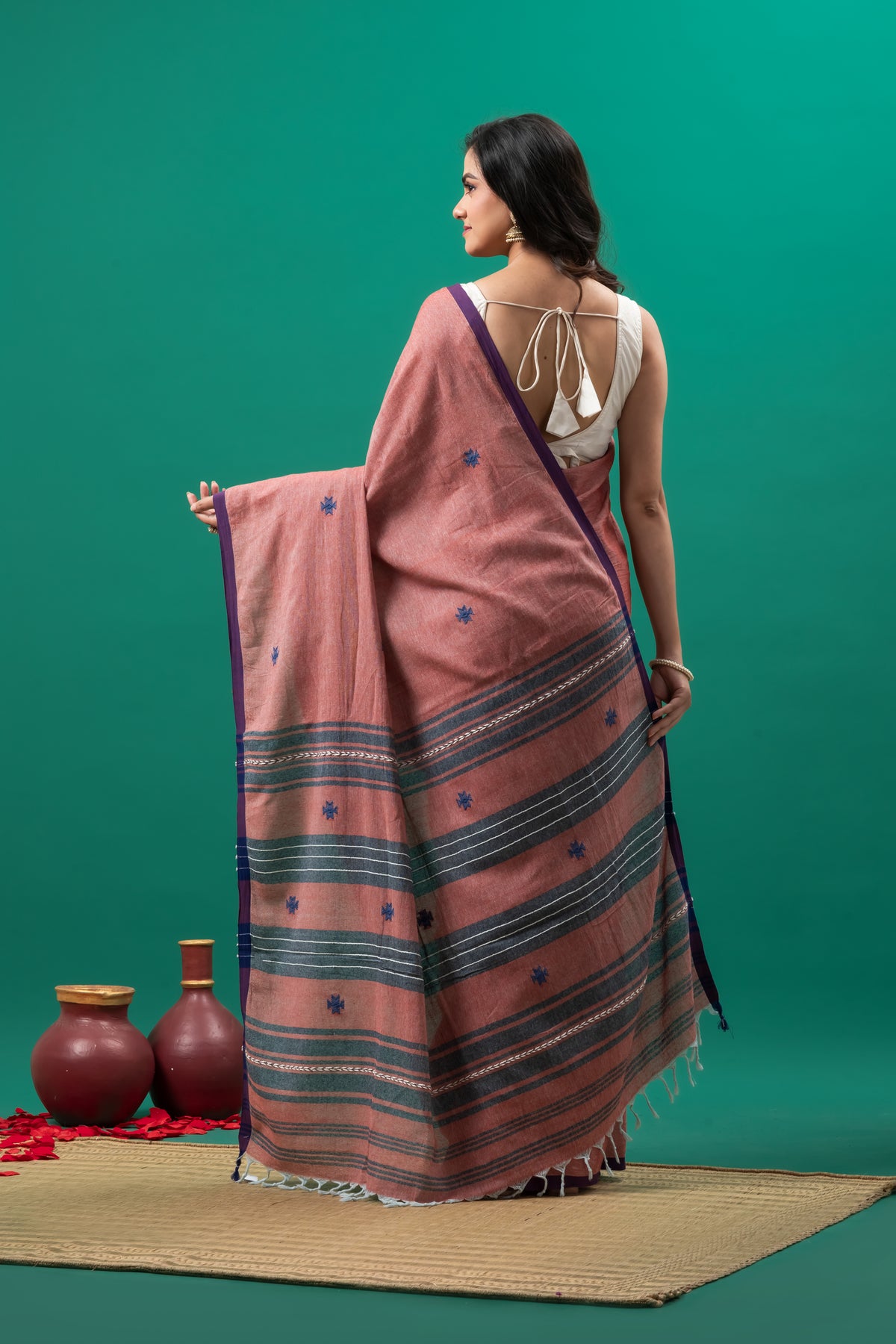 Dusky Pink Organic Cotton handwoven Dhonekhali Saree