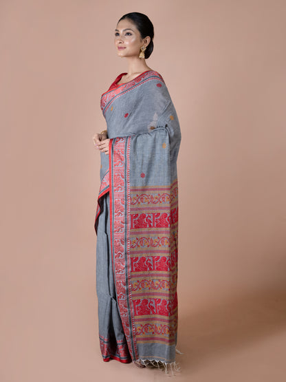 Grey Cotton Baluchuri Saree