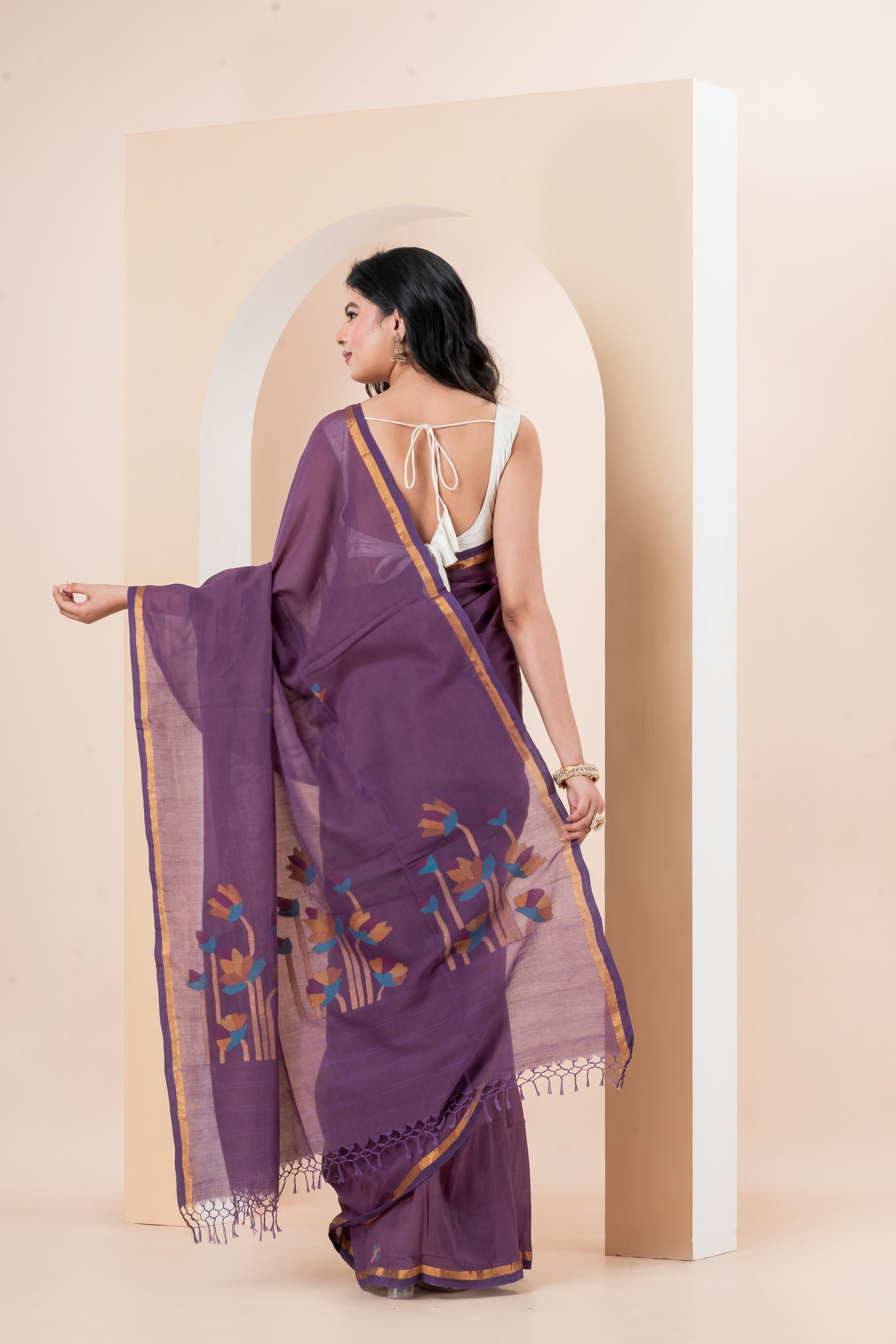 Pure Cotton handwoven needle Jamdani Saree