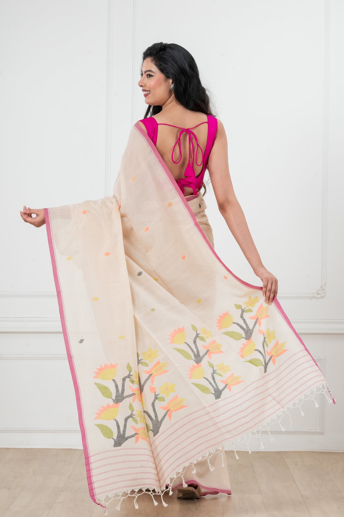 Pink Saree Soft Cotton Jamdani Saree